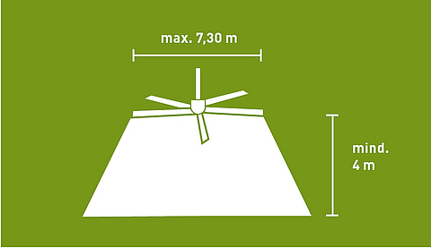 aLubratec ceiling fans: Efficient cooling and fresh air distribution for an optimal barn climate Drawing of a Lubratec ceiling fan and airflow