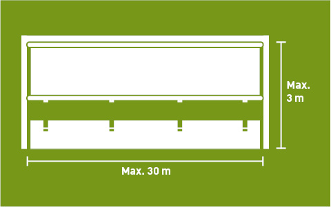 Lubratec roll-up wall with marked maximum dimensions - Effective protection above fixed components with high wind loads
