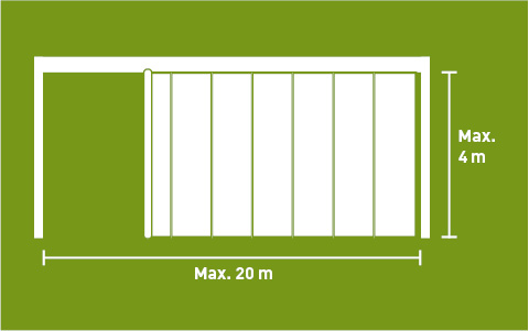 Lubratec sliding front with marked maximum dimensions - Economical system with side-opening sliding curtain