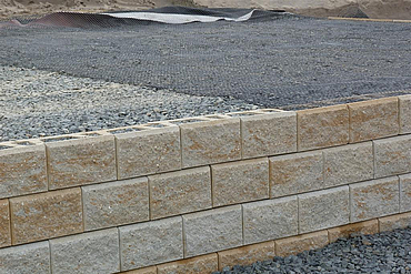 Close-up of a completed reinforced retaining structure.