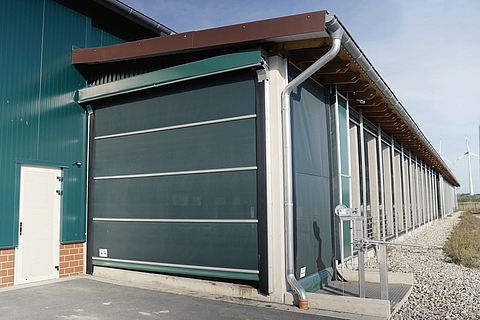 Entrance gate to the open-plan pigsty