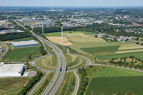 Aerial view of a large road junction