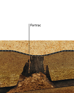 Component View of Fortrac Geogrid Solution for Sinkhole Bridging Sinkhole bridging detail: component view of the Fortrac geogrid solution