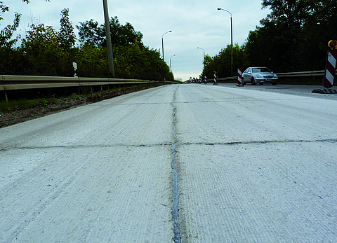 Close-up of the concrete carriageway in need of repair