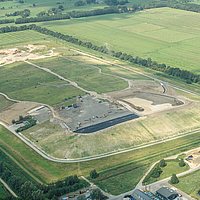 Aerial view: field with protective cover for sustainable land use