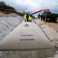 Installation of SoilTain dewatering tubes for flood protection