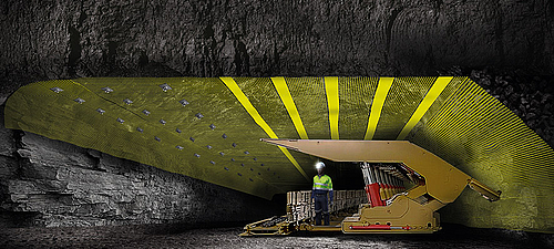 Reinforcement of a tunnel vault with Minegrid for securing and stabilization Ceiling of a tunnel reinforced with Minegrid geogrid