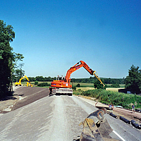 Construction phase of a dam for flood control and damming