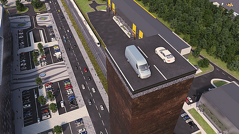 Column with a car and van