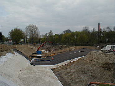 Geosynthetic clay liners are covered with gravel