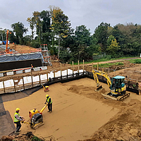 Installation of concrete mats on the bank of a river for erosion control in standing water bodies or above the permanent water surface level