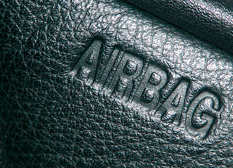 Close-up of the airbag lettering on vehicle parts