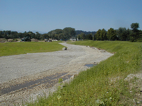 Outdoor riverbed lined with gravel